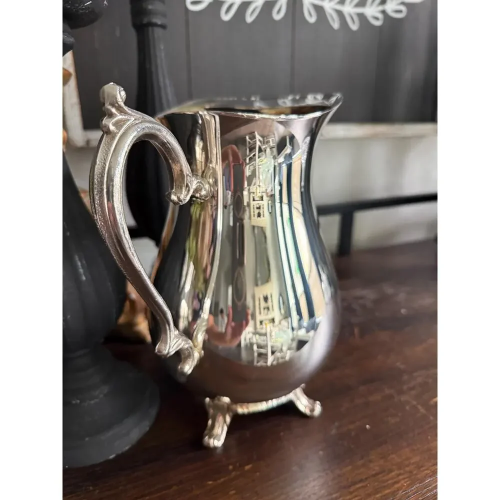 Vintage International Silver Water Pitcher Silver Plated Footed Ice Guard